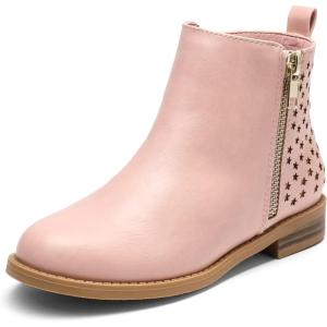 image:imageDREAM PAIRS Girls Ankle Boots Kids Fashion Booties with Glitter Stars Side Zipper Low Heels Warm Shoes for ToddlerLittle KidBig KidPinkPu