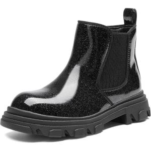 image:imageDREAM PAIRS Girls Chelsea Boots Side Zipper Lug Sole Ankle Booties ToddlerLittle KidBig KidAll Black