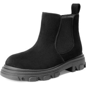 image:imageDREAM PAIRS Girls Chelsea Boots Side Zipper Lug Sole Ankle Booties ToddlerLittle KidBig KidBlack Suede
