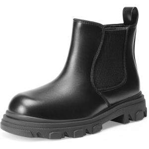 image:imageDREAM PAIRS Girls Chelsea Boots Side Zipper Lug Sole Ankle Booties ToddlerLittle KidBig KidBlackpu