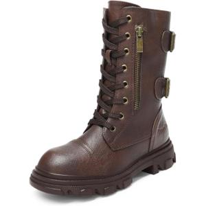 image:imageDREAM PAIRS Girls Combat Boots Side Zipper Ankle Booties ToddlerLittle KidBig KidBrown