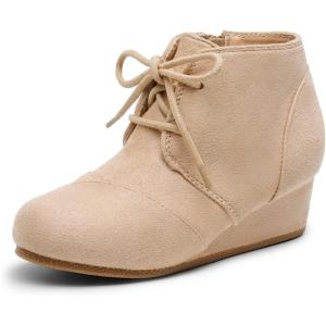 image:imageDREAM PAIRS Girls Low Wedge Heel Booties Side Zipper Ankle Boots ToddlerLittle KidBig KidBeige