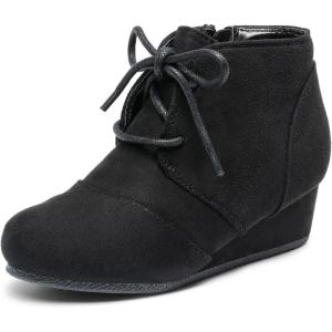 image:imageDREAM PAIRS Girls Low Wedge Heel Booties Side Zipper Ankle Boots ToddlerLittle KidBig KidBlack