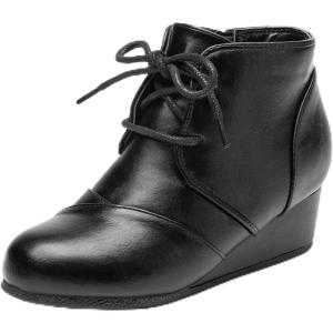 image:imageDREAM PAIRS Girls Low Wedge Heel Booties Side Zipper Ankle Boots ToddlerLittle KidBig KidBlackpu