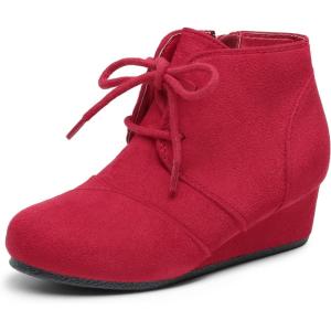 image:imageDREAM PAIRS Girls Low Wedge Heel Booties Side Zipper Ankle Boots ToddlerLittle KidBig KidRed