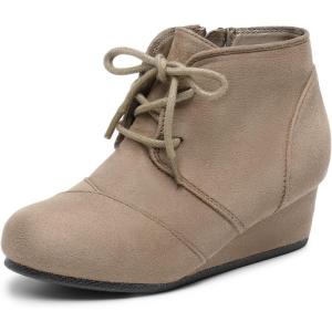 image:imageDREAM PAIRS Girls Low Wedge Heel Booties Side Zipper Ankle Boots ToddlerLittle KidBig KidTaupe