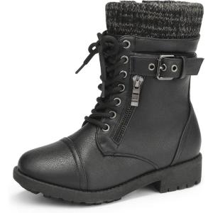 image:imageDREAM PAIRS Girls Mid Calf Combat Ankle Lace up BootsBlack