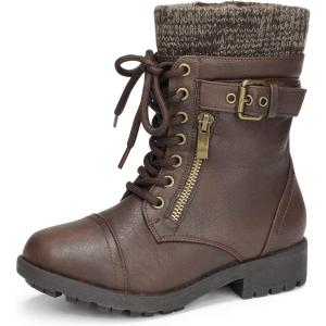 image:imageDREAM PAIRS Girls Mid Calf Combat Ankle Lace up BootsBrown