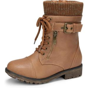 image:imageDREAM PAIRS Girls Mid Calf Combat Ankle Lace up BootsCamel