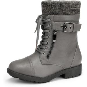 image:imageDREAM PAIRS Girls Mid Calf Combat Ankle Lace up BootsGreyz