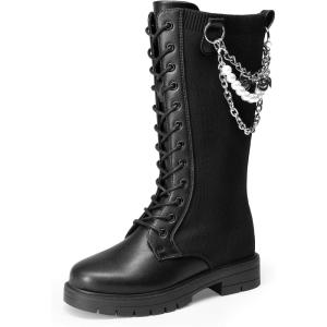 image:imageDREAM PAIRS Girls Riding Boots Knee High Side Zipper Mid Calf Shoes Little KidBig KidBlackknitting