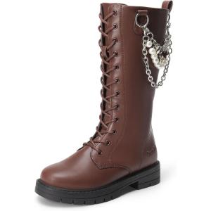 image:imageDREAM PAIRS Girls Riding Boots Knee High Side Zipper Mid Calf Shoes Little KidBig KidDark Brown