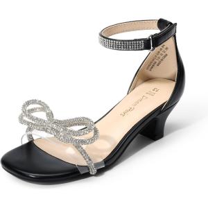 image:imageDREAM PAIRS Girls Sandals Ankle Strap Square Toe Low Heel Bow Flower Dress ShoesBlack