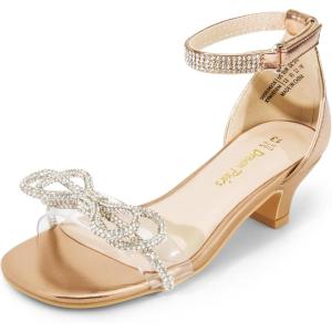 image:imageDREAM PAIRS Girls Sandals Ankle Strap Square Toe Low Heel Bow Flower Dress ShoesChampagnerhinestone