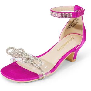 image:imageDREAM PAIRS Girls Sandals Ankle Strap Square Toe Low Heel Bow Flower Dress ShoesHot Pink