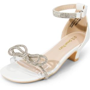 image:imageDREAM PAIRS Girls Sandals Ankle Strap Square Toe Low Heel Bow Flower Dress ShoesWhite