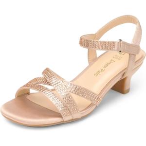 image:imageDREAM PAIRS Girls Sandals Low Heel Dress Open Toe Sandals Flower Wedding Party for Little KidBig KidChampagnesatin