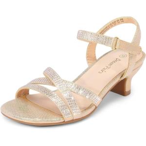 image:imageDREAM PAIRS Girls Sandals Low Heel Dress Open Toe Sandals Flower Wedding Party for Little KidBig KidGold