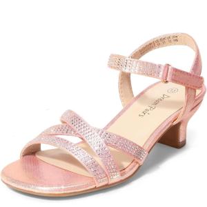image:imageDREAM PAIRS Girls Sandals Low Heel Dress Open Toe Sandals Flower Wedding Party for Little KidBig KidRose Gold