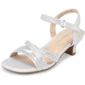 image:imageDREAM PAIRS Girls Sandals Low Heel Dress Open Toe Sandals Flower Wedding Party for Little KidBig KidSilver