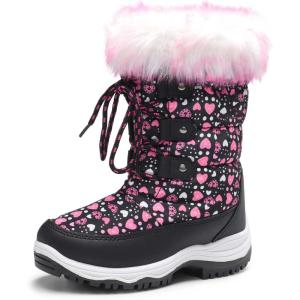 image:imageDREAM PAIRS Girls Snow Boots Warm Cozy AntiSlip Lightweight Mid Calf Faux Fur Lining Winter Shoes for LittleBig KidsBlackPink