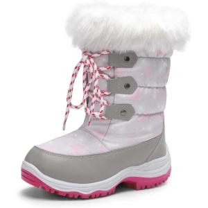 image:imageDREAM PAIRS Girls Snow Boots Warm Cozy AntiSlip Lightweight Mid Calf Faux Fur Lining Winter Shoes for LittleBig KidsGreyPink