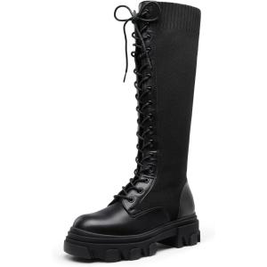 image:imageDREAM PAIRS Knee High Boots Women Fashion Combat Boots Chunky Platform Lace Up Lug Sole Boots For Women