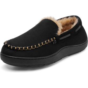 image:imageDREAM PAIRS Mens Dsl2110m Fuzzy Microsuede Moccasin Slippers with Plush Lining House Shoes Black Size 11