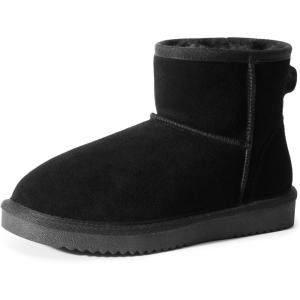 image:imageDREAM PAIRS Snow Boots for Women Genuine Suede Faux Fur Lining AntiSlip Warm Winter Booties Slip On Memory Foam Ankle Boots FuzzyClassic Low BootsBlack