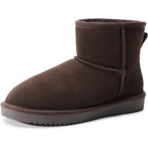 image:imageDREAM PAIRS Snow Boots for Women Genuine Suede Faux Fur Lining AntiSlip Warm Winter Booties Slip On Memory Foam Ankle Boots FuzzyClassic Low BootsBrown