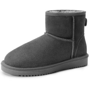 image:imageDREAM PAIRS Snow Boots for Women Genuine Suede Faux Fur Lining AntiSlip Warm Winter Booties Slip On Memory Foam Ankle Boots FuzzyClassic Low BootsGrey