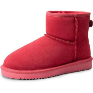 image:imageDREAM PAIRS Snow Boots for Women Genuine Suede Faux Fur Lining AntiSlip Warm Winter Booties Slip On Memory Foam Ankle Boots FuzzyClassic Low BootsRed