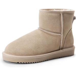 image:imageDREAM PAIRS Snow Boots for Women Genuine Suede Faux Fur Lining AntiSlip Warm Winter Booties Slip On Memory Foam Ankle Boots FuzzyClassic Low BootsSand