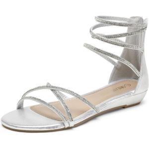 image:imageDREAM PAIRS Womens Ankle Strap Flat Sandals Summer Dressy Strappy Gladiator Rhinestones SandalsSilver
