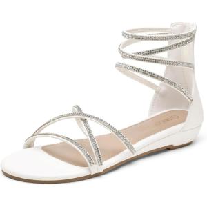 image:imageDREAM PAIRS Womens Ankle Strap Flat Sandals Summer Dressy Strappy Gladiator Rhinestones SandalsWhite