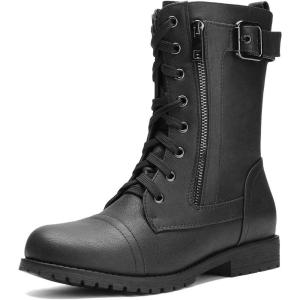 image:imageDREAM PAIRS Womens Combat Boots Built in Wallet Pocket Lace Up Military Bootie