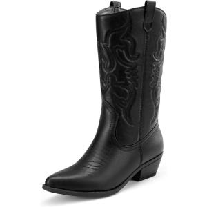 image:imageDREAM PAIRS Womens Cowboy Boots Pull On Cowgirl Boots Mid Calf Western Boots Available in Regular and Wide CalfBlack
