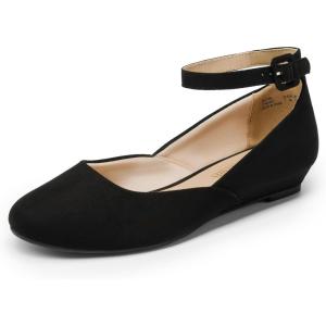 image:imageDREAM PAIRS Womens Dress Flats Ballet Low Wedge Round Toe Ankle Strap Comfortable Casual Flats ShoesBlack Suede