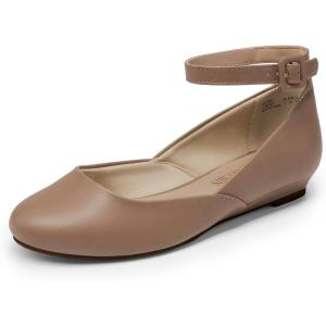 image:imageDREAM PAIRS Womens Dress Flats Ballet Low Wedge Round Toe Ankle Strap Comfortable Casual Flats ShoesNude Pu