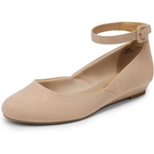 image:imageDREAM PAIRS Womens Dress Flats Ballet Low Wedge Round Toe Ankle Strap Comfortable Casual Flats ShoesNude Suede