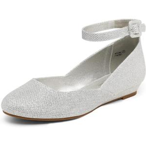 image:imageDREAM PAIRS Womens Dress Flats Ballet Low Wedge Round Toe Ankle Strap Comfortable Casual Flats ShoesSilver Glitter