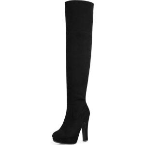 image:imageDREAM PAIRS Womens HIGHPLAT Chunky Thigh High Over The Knee High Heel BootsBlack