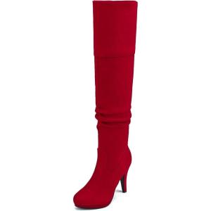 image:imageDREAM PAIRS Womens HIGHPLAT Chunky Thigh High Over The Knee High Heel BootsRed1