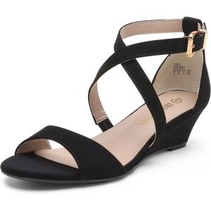image:imageDREAM PAIRS Womens Low Wedge Sandals Ankle Strap Heel Sandal Open Toe Wide Dress Summer ShoesBlacknubuck