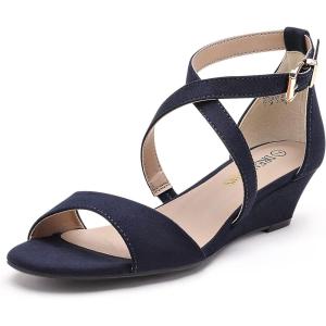 image:imageDREAM PAIRS Womens Low Wedge Sandals Ankle Strap Heel Sandal Open Toe Wide Dress Summer ShoesNavysuede