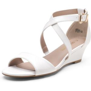 image:imageDREAM PAIRS Womens Low Wedge Sandals Ankle Strap Heel Sandal Open Toe Wide Dress Summer ShoesWhitepu