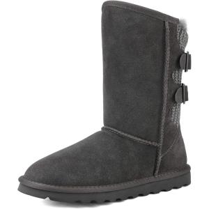 image:imageDREAM PAIRS Womens Mid Calf Winter Snow Boots Fashion FuzzyChic Buckle BootiesGrey
