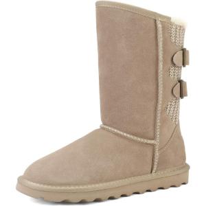 image:imageDREAM PAIRS Womens Mid Calf Winter Snow Boots Fashion FuzzyChic Buckle BootiesSand