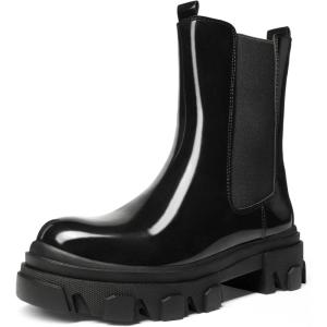 image:imageDREAM PAIRS Womens Platform Chelsea Boots Lug Sole Combat Mid Calf Slip On Chunky Ankle BootiesBlack