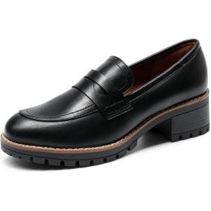 image:imageDREAM PAIRS Womens Platform Chunky Heeled Loafers Womens Business Casual ShoesBlack Pu